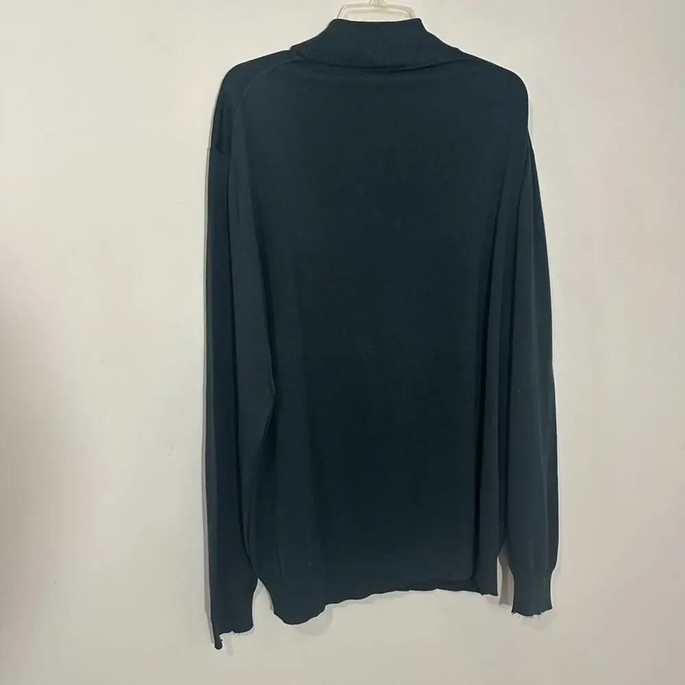 Jos A Bank XXL 100% Silk Green Turtle Mockneck Knit Sweater Holiday Top Pullover